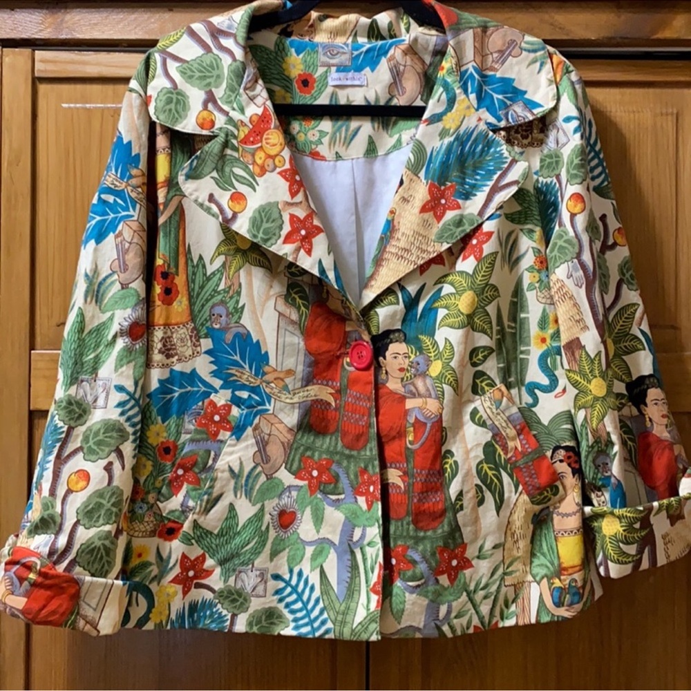 Frida Kahlo cotton lined blazer with 3/4 sleeves